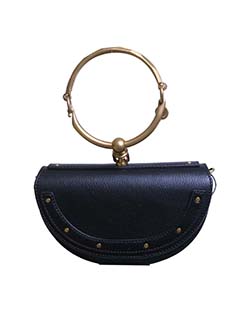 Mini Nile Bracelet Bag, Textured Leather, Black, DB/Strap, C02MJK, 3*